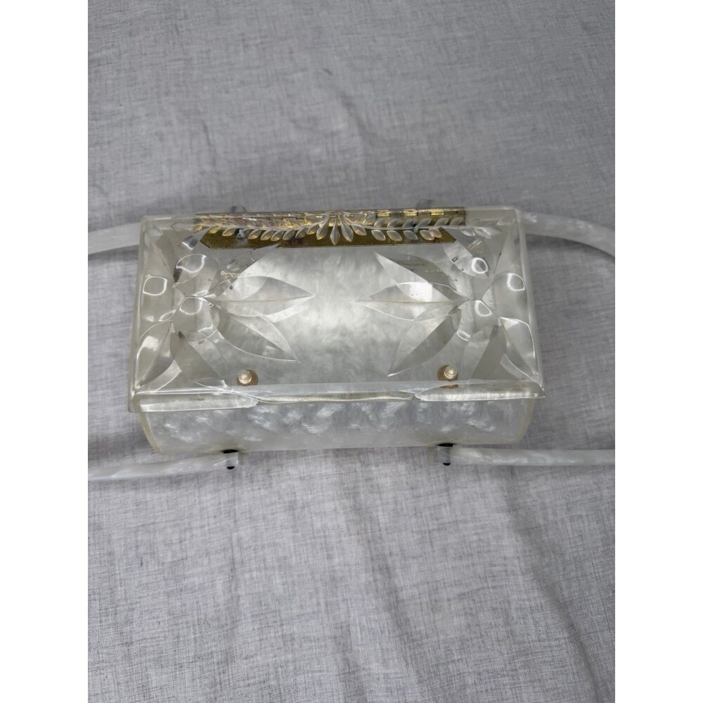 Vintage Rialto NY Lucite Purse white Pearl Clear Floral Lid Handbag Clutch 50’s - Picture 10 of 11